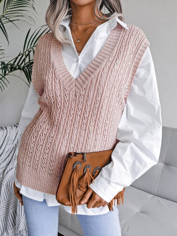 Doris® | Women'S V-Neck Hollow-Out Fried Dough Casual Knitted Vest Sweater