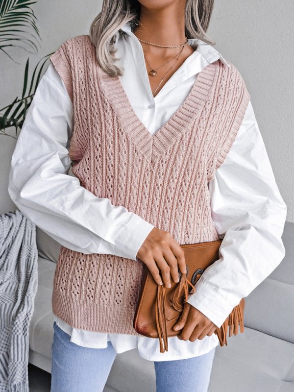 Doris® | Women'S V-Neck Hollow-Out Fried Dough Casual Knitted Vest Sweater