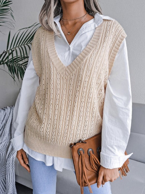 Doris® | Women'S V-Neck Hollow-Out Fried Dough Casual Knitted Vest Sweater