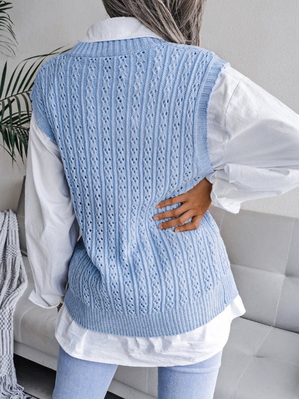 Doris® | Women'S V-Neck Hollow-Out Fried Dough Casual Knitted Vest Sweater