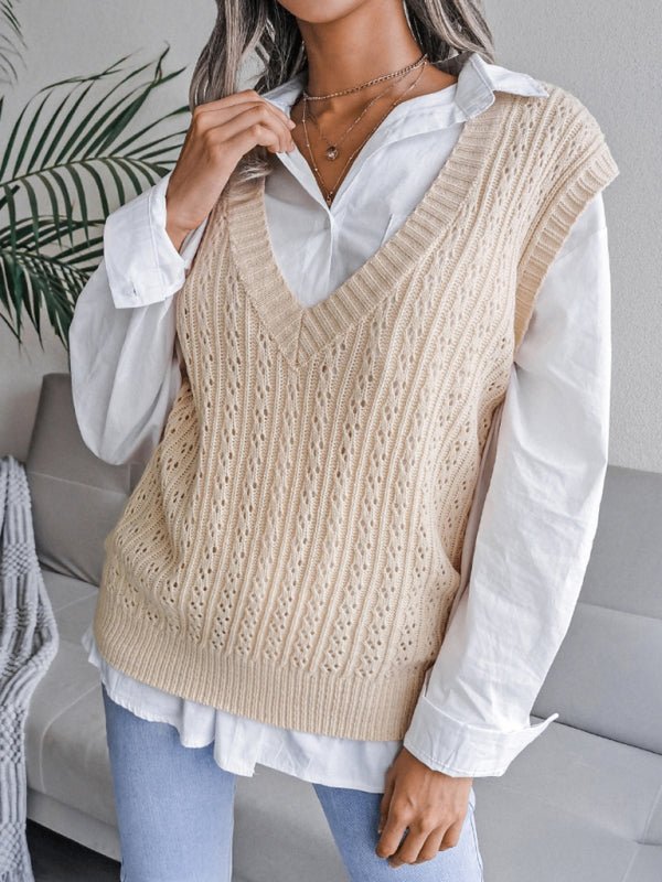 Doris® | Women'S V-Neck Hollow-Out Fried Dough Casual Knitted Vest Sweater