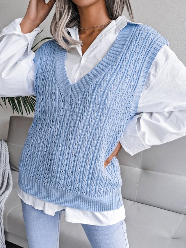 Doris® | Women'S V-Neck Hollow-Out Fried Dough Casual Knitted Vest Sweater