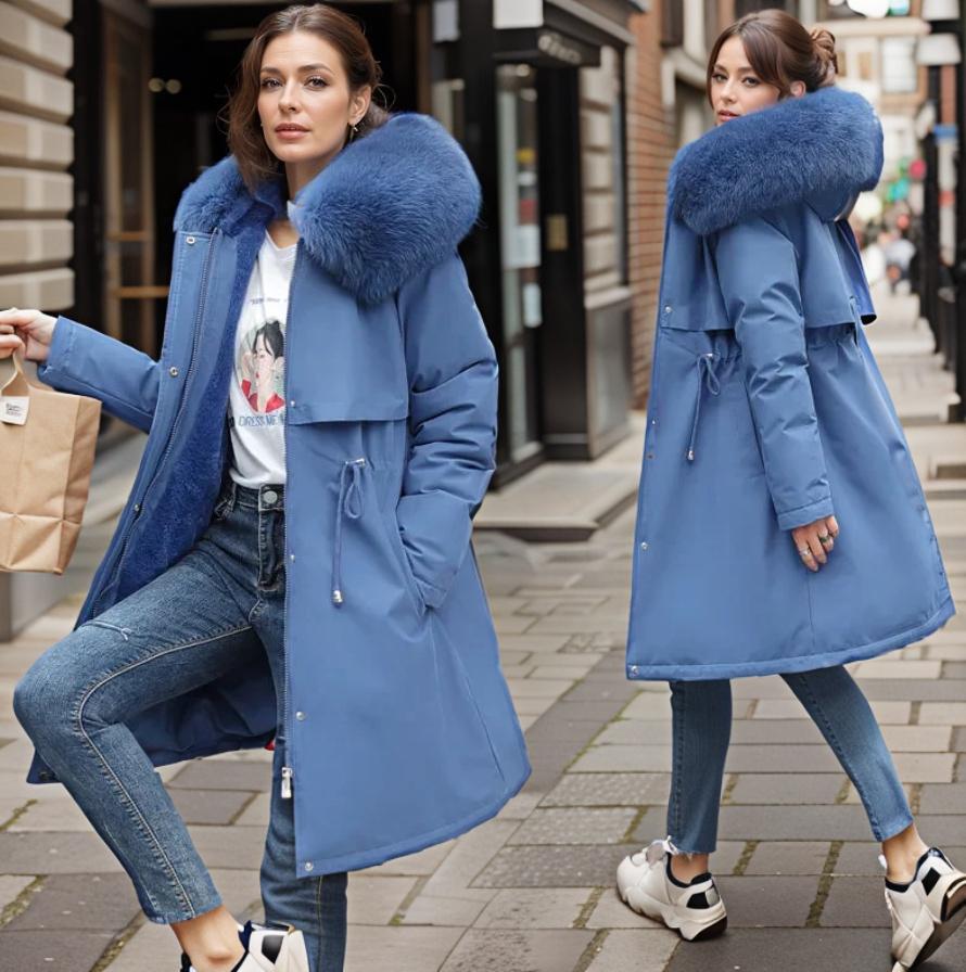Women’s Quilted Coat – Water-Resistant – Faux Fur Hood – Relaxed Fit – Knee-Length