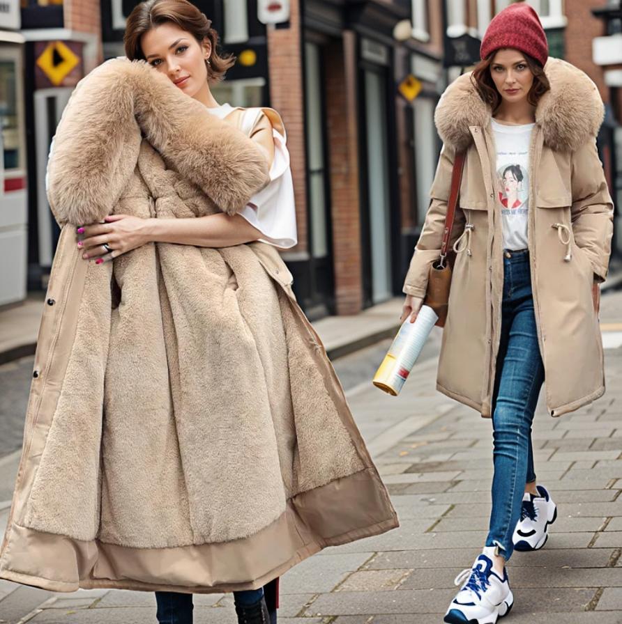 Women’s Quilted Coat – Water-Resistant – Faux Fur Hood – Relaxed Fit – Knee-Length