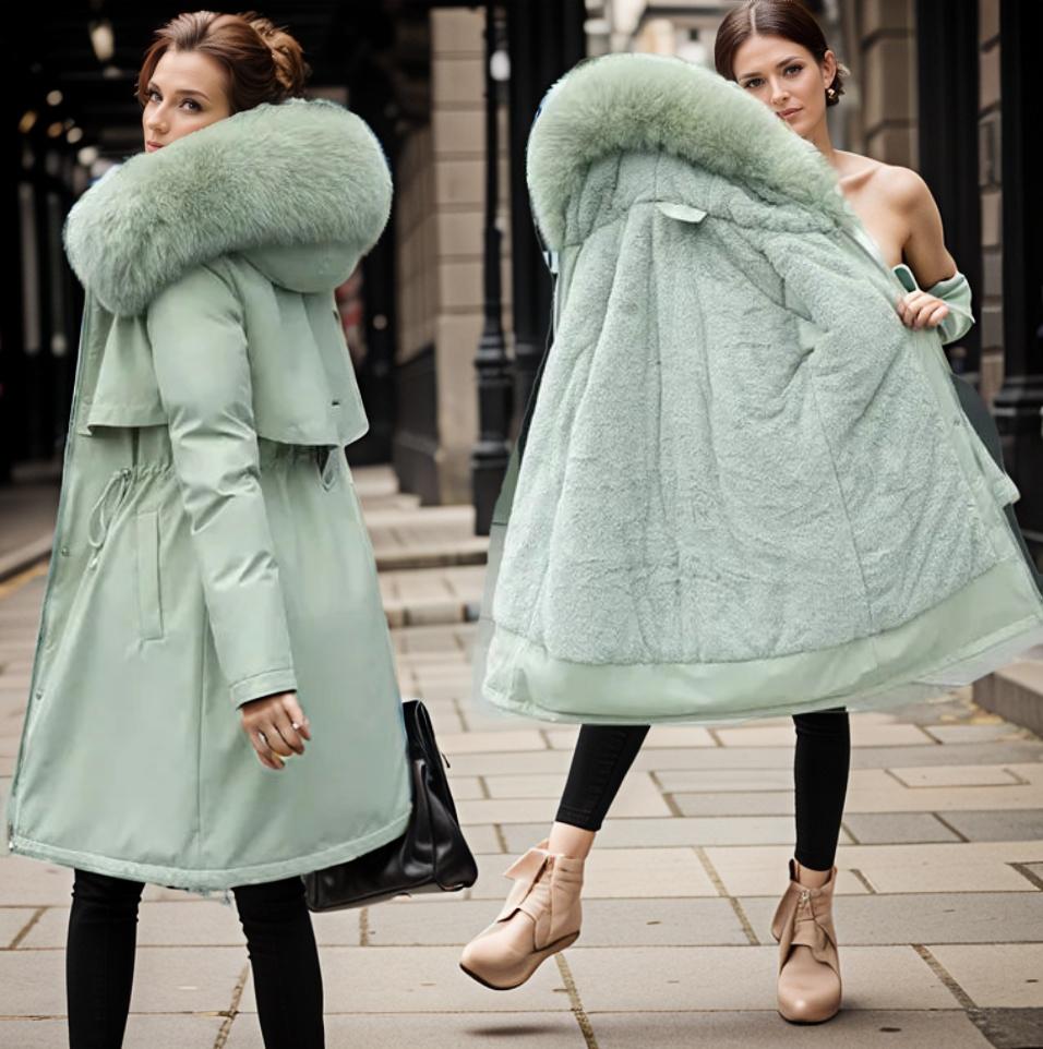 Women’s Quilted Coat – Water-Resistant – Faux Fur Hood – Relaxed Fit – Knee-Length