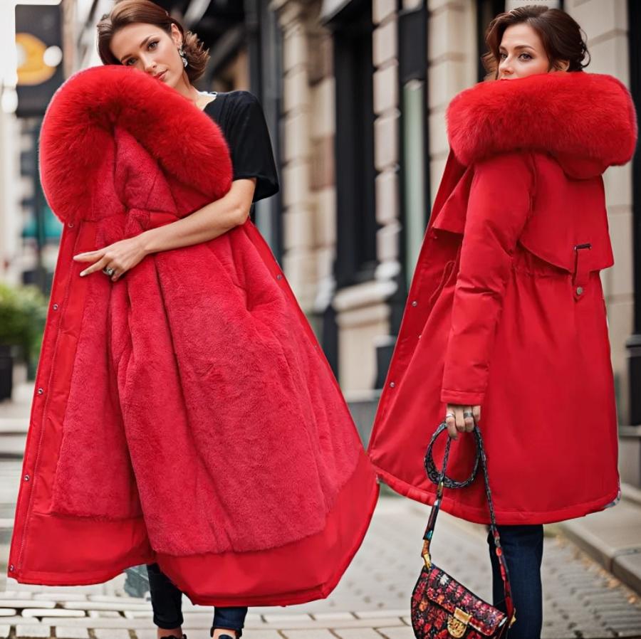 Women’s Quilted Coat – Water-Resistant – Faux Fur Hood – Relaxed Fit – Knee-Length
