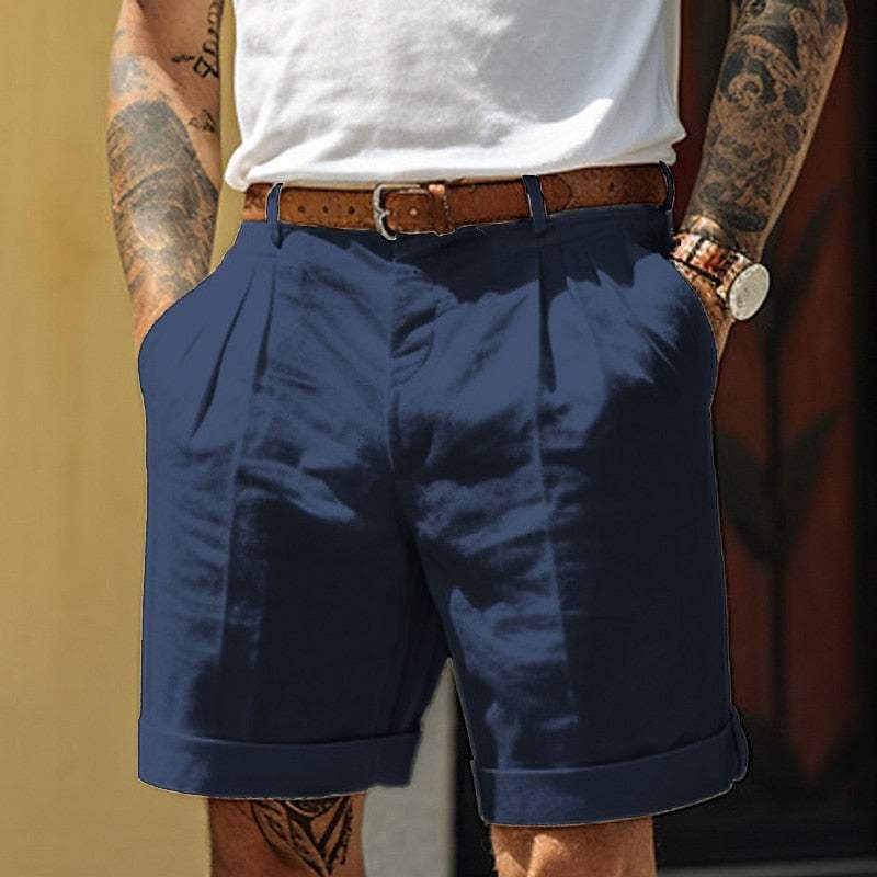 Patrick | Stylish Cotton Blend Shorts - Pleated Front & Cuffed Hem