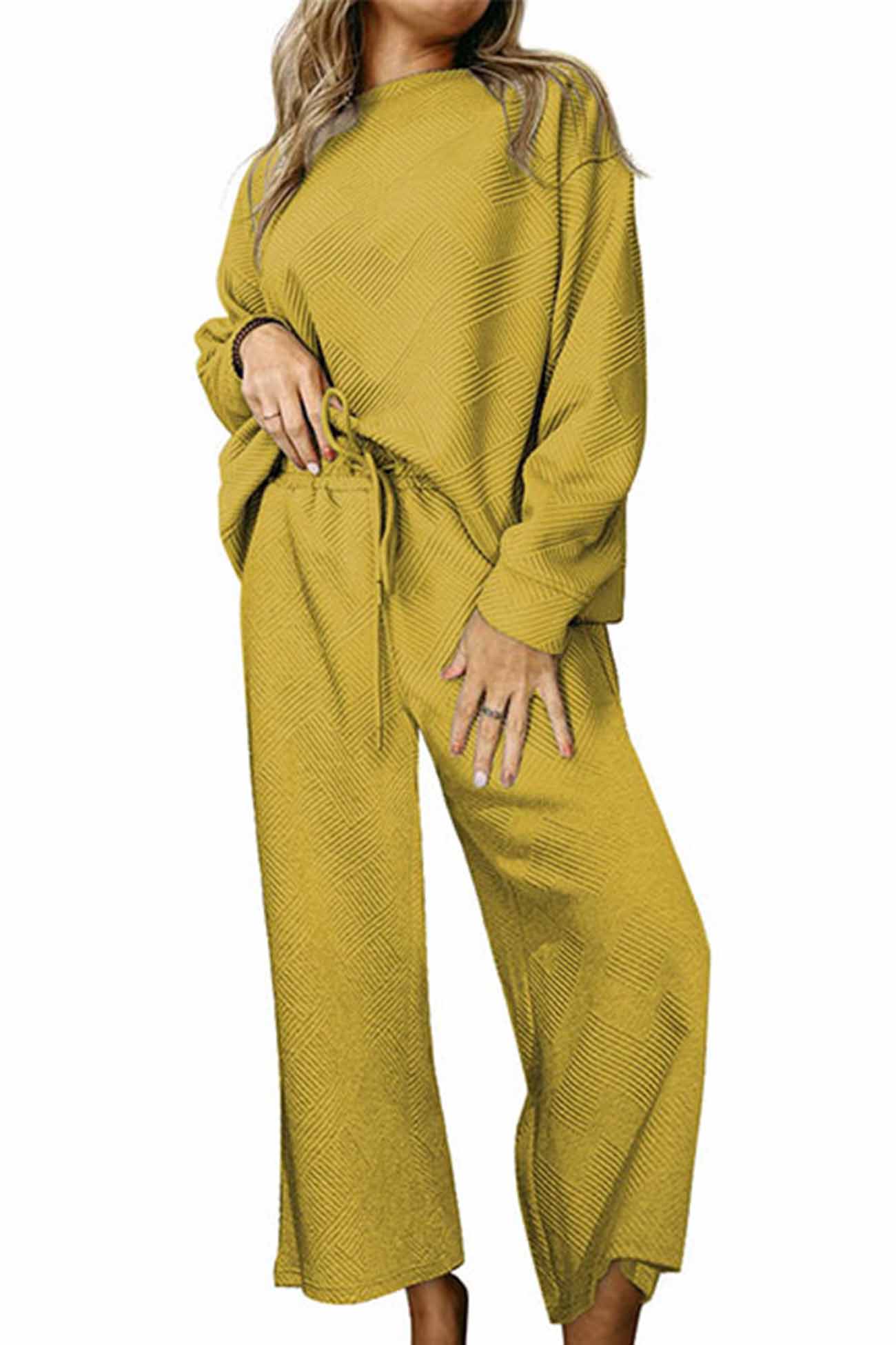 Anneliese® | Solid color textured long sleeve long pants set