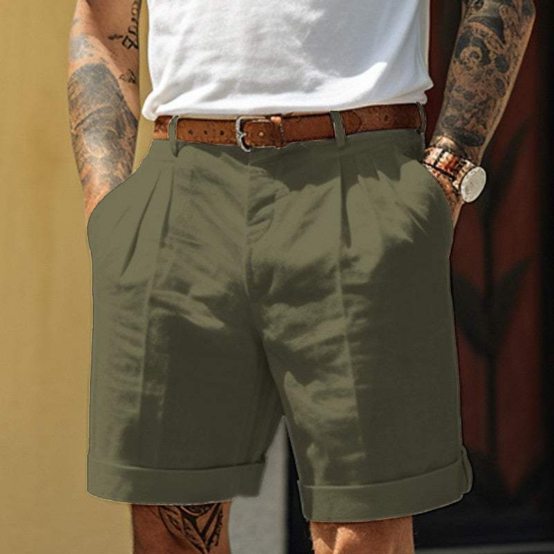 Patrick | Stylish Cotton Blend Shorts - Pleated Front & Cuffed Hem